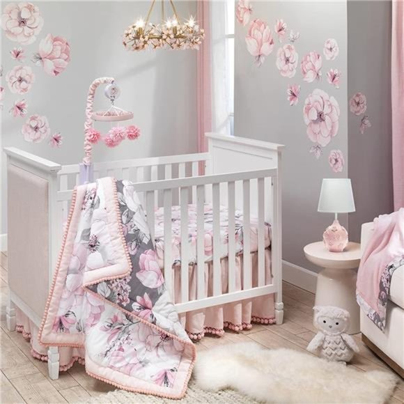 Lambs & Ivy Signature Botanical Baby Pink Floral Musical Baby Crib Mobile - Picture 5 of 6